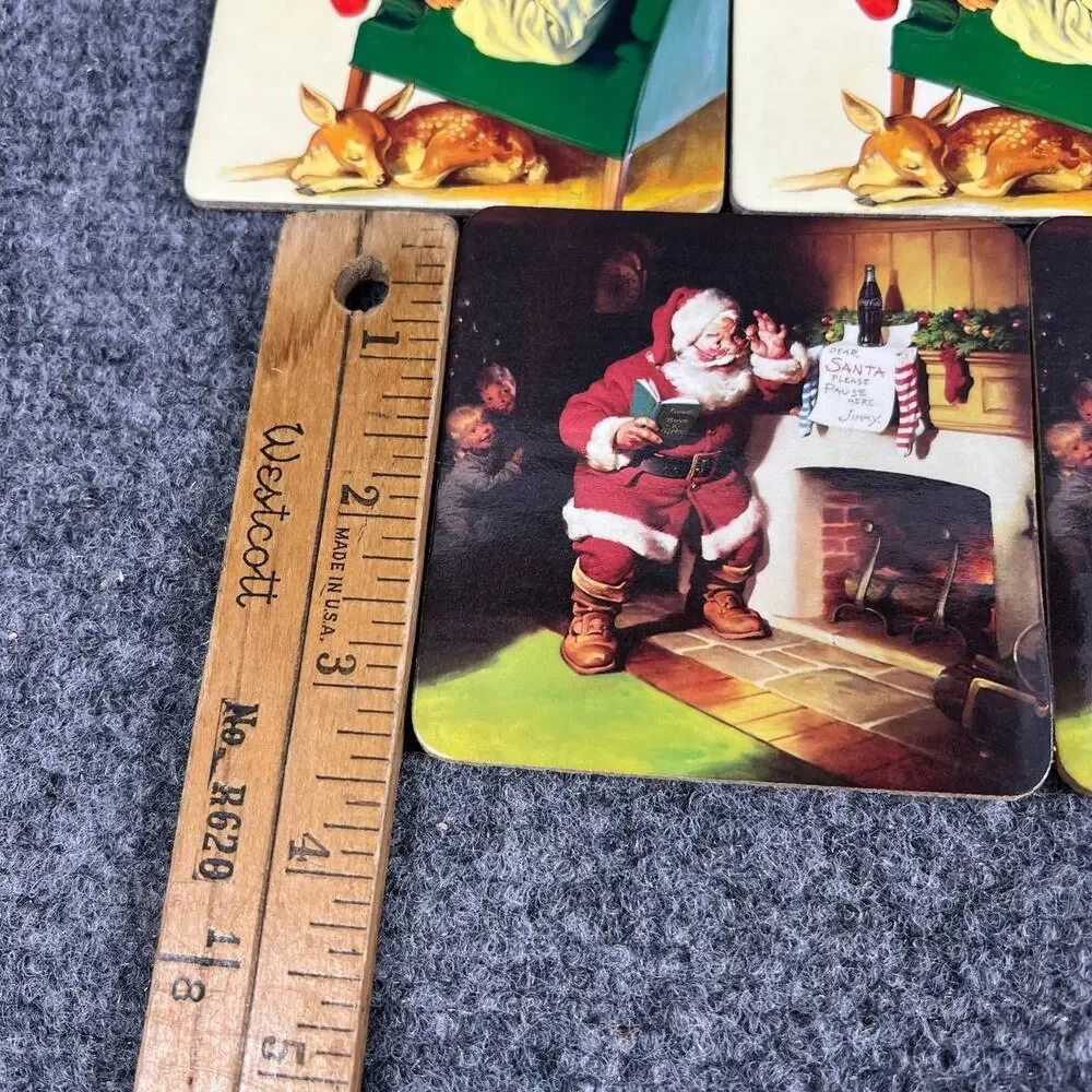 Vintage 2000 Coca-Cola Santa Coasters Set of 5 Cork Backing Christmas Decor